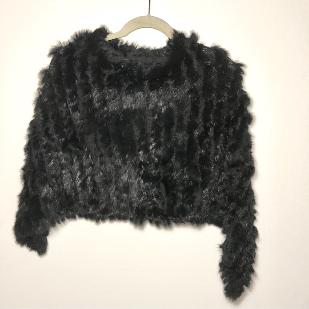 Genuine Black Rabbit Fur - Shoulder Shawl